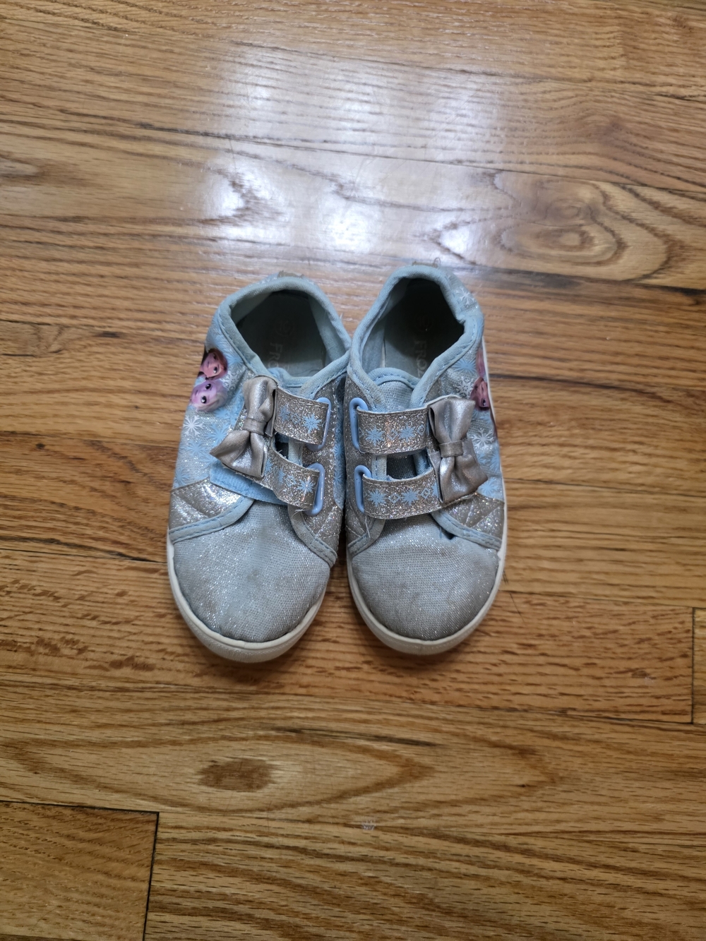 Disney Anna And Elsa Frozen Light Blue Glitter Bow Sneakers for Kids